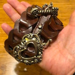 Brown leather belt w/ silver heart & arrow. Large